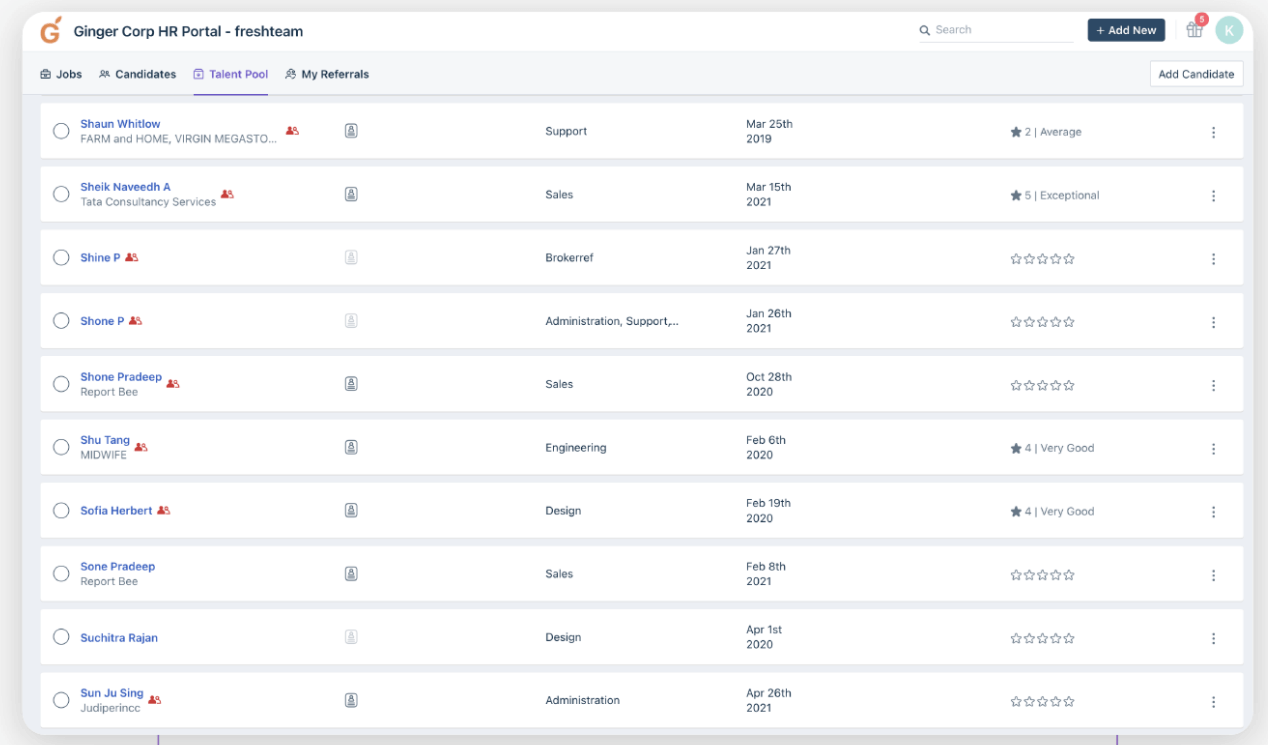 Freshteam talent pool