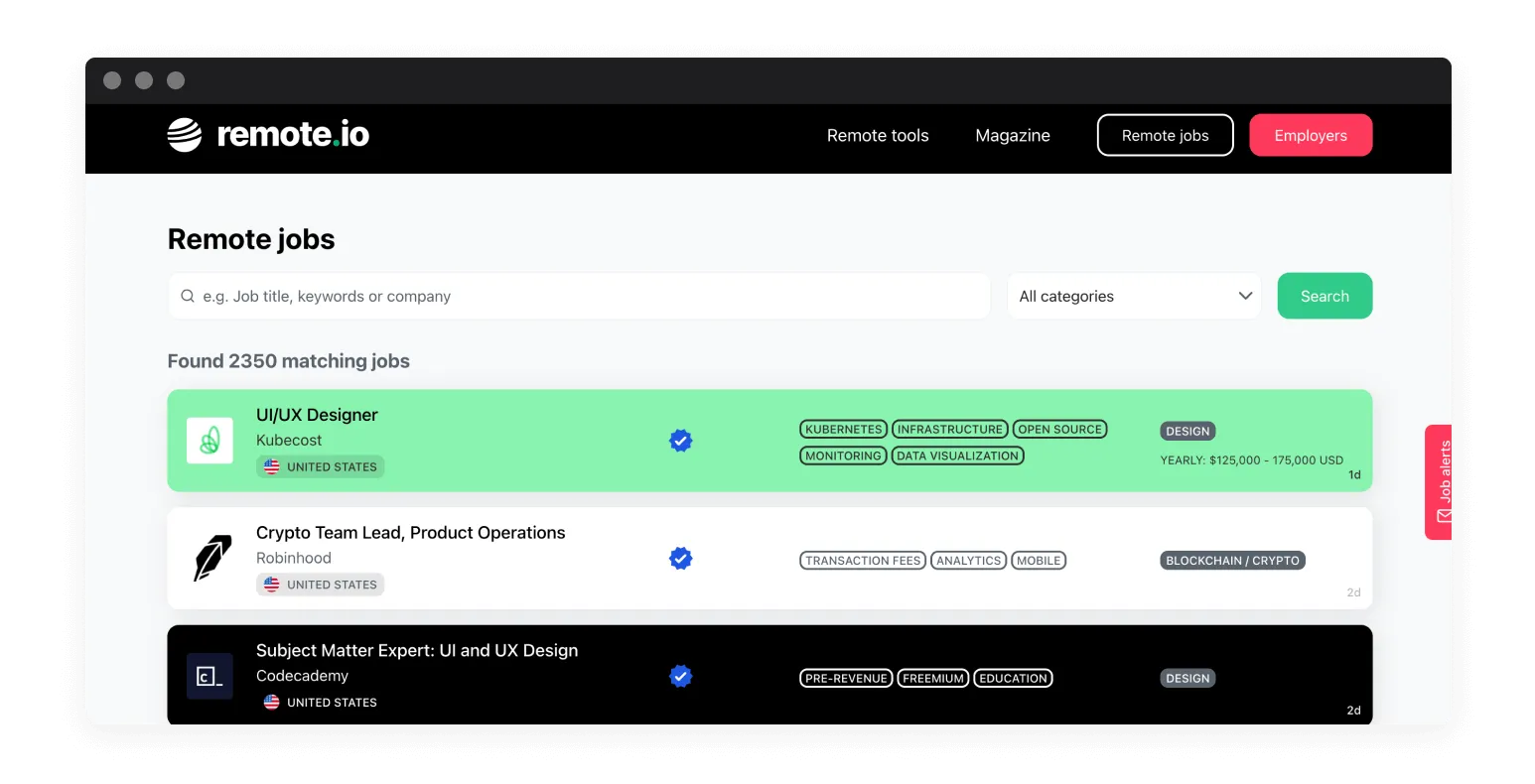 Screenshot of the Remote.io website to use as a remote hiring resource