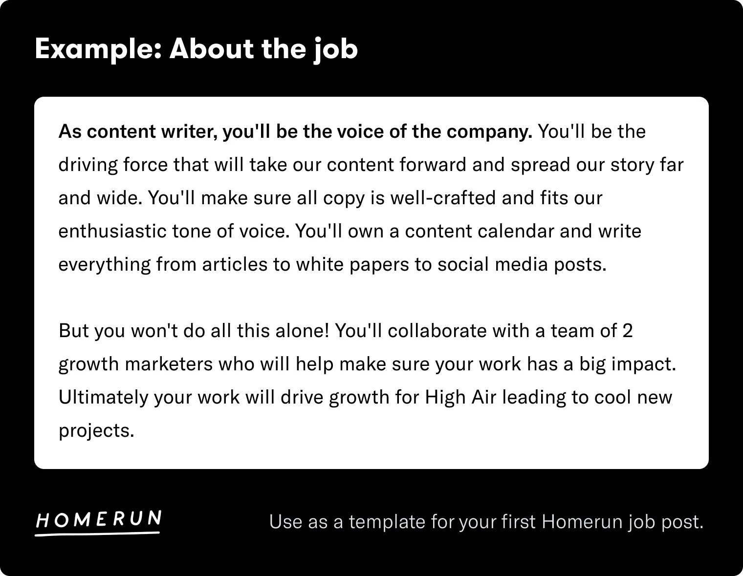 Example about the job, job description template