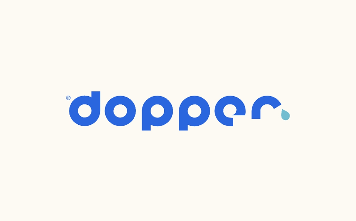 Dopper logo in blue on white background