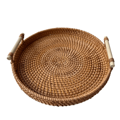 Woven Wicker Tray with Handle