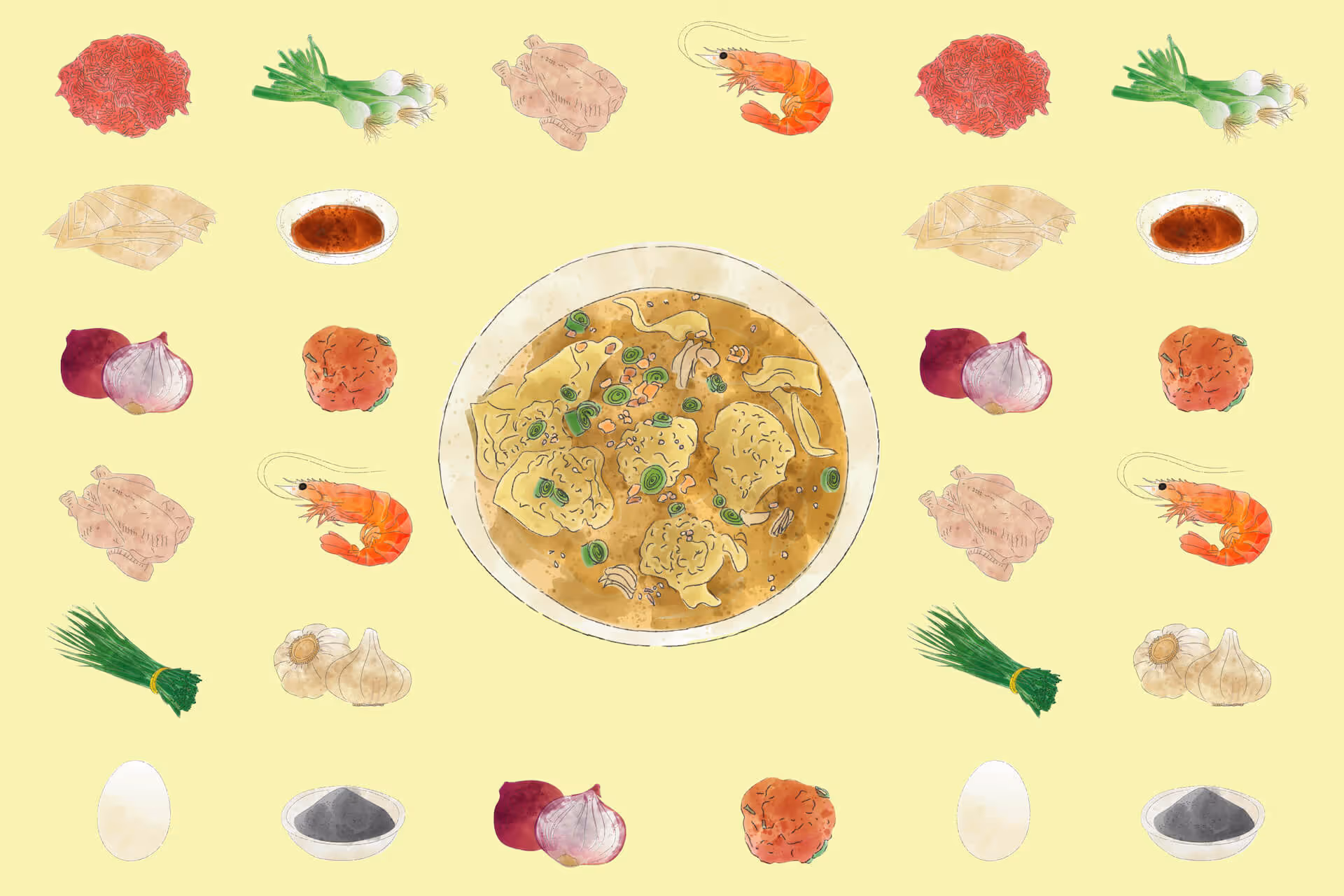 Molo soup ingredients, illustration by Isabel Ferrer