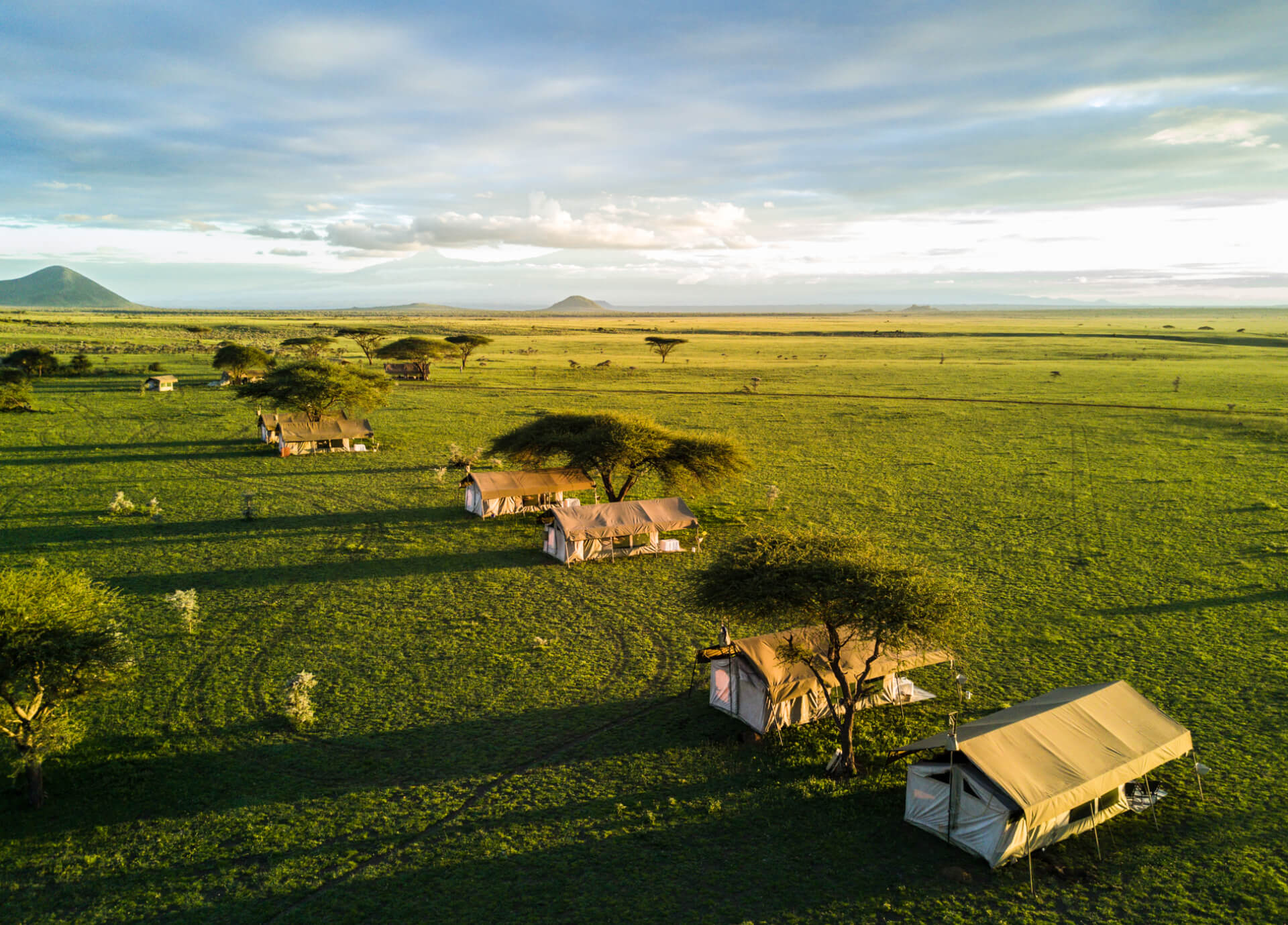 Ker & Downey mobile tented camp at dusk