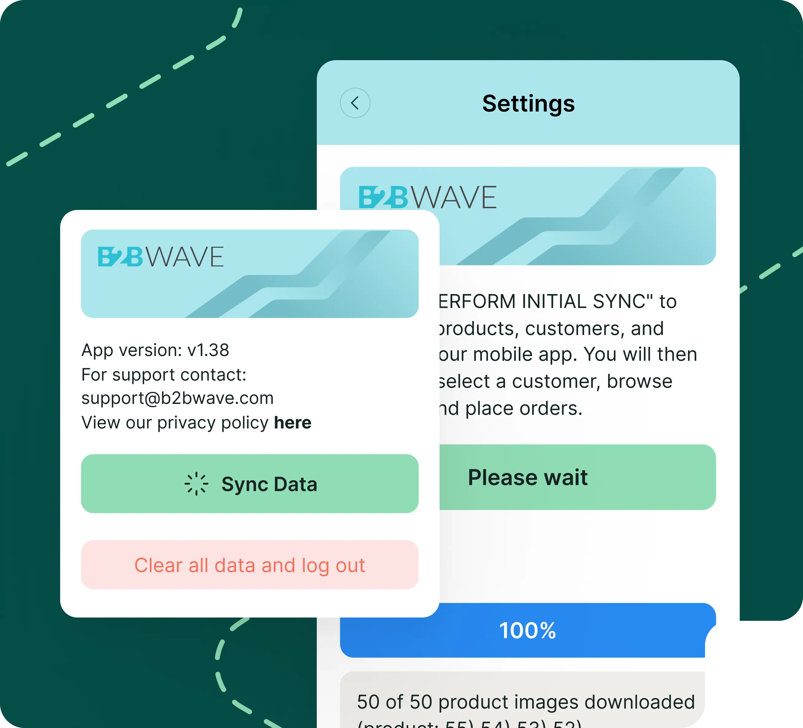 B2B Wave mobile app syncing orders, inventory, and customer data in real time across the wholesale eCommerce platform.