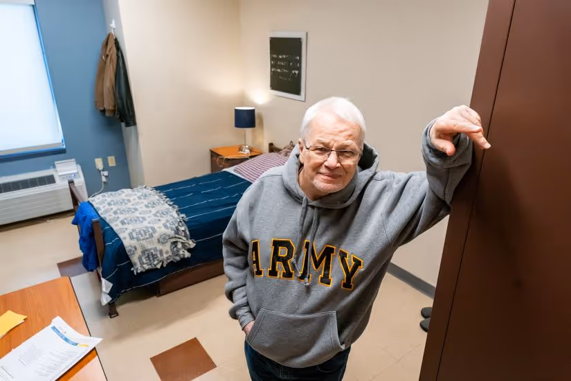 Veteran Resident in his dorm at the Crabtree Kovacicek Veterans House