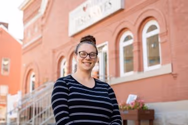 Jennifer in front of City Mission Chapel