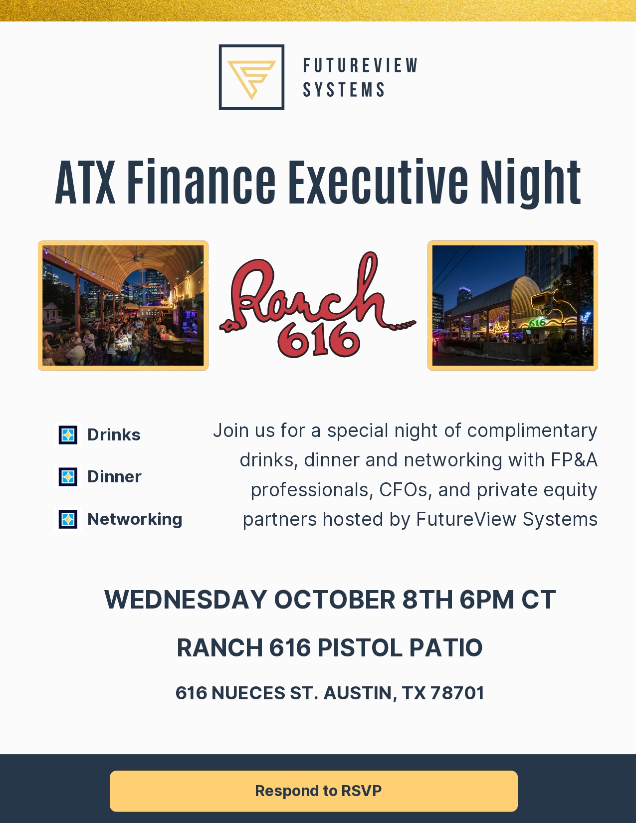 Join us in Austin for an evening with finance executives and private equity partners you won't want to miss! | FUTUREVIEW SYSTEMS