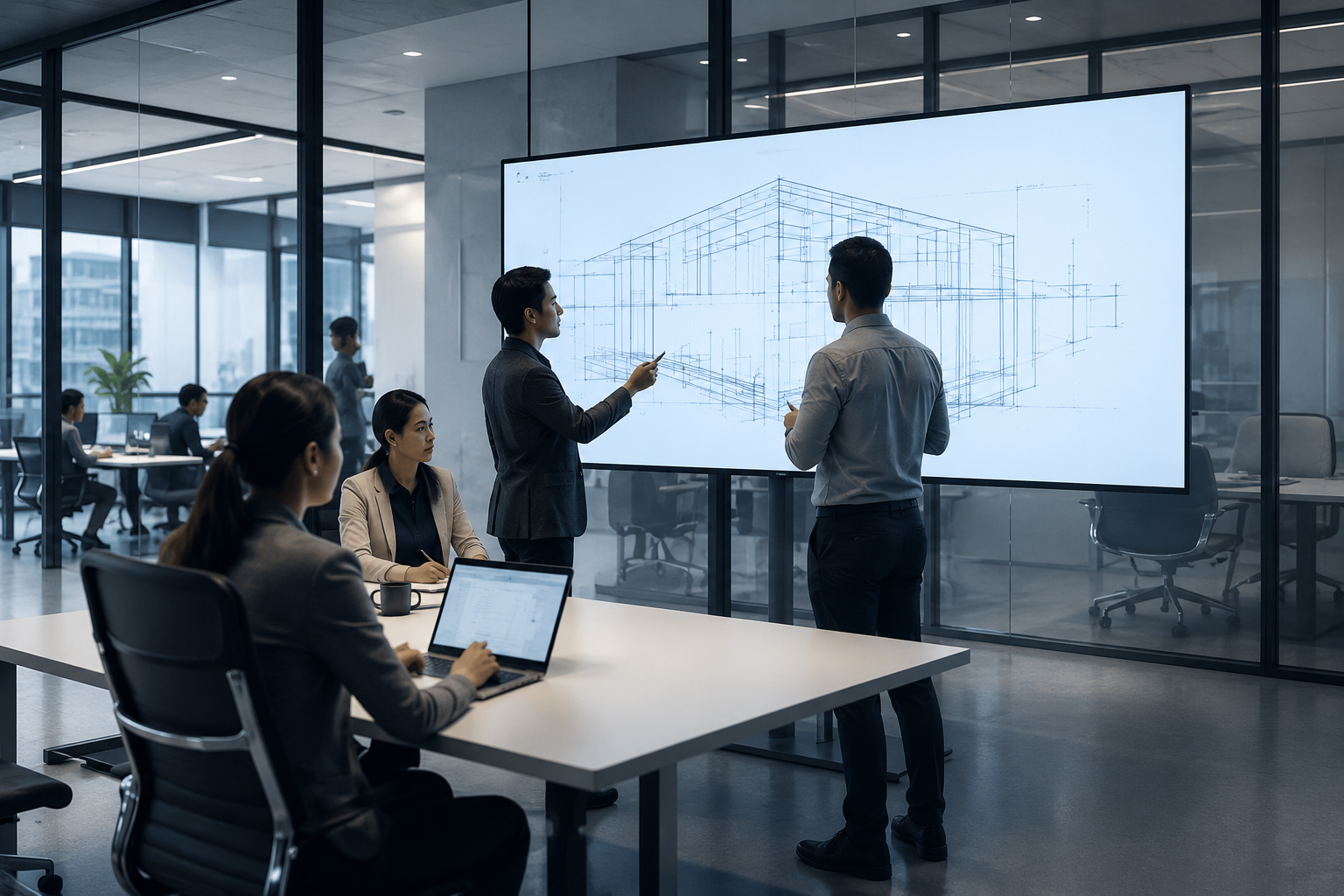Team collaborating around a connected planning platform