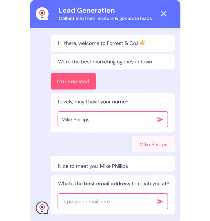 web chatbot lead generation chat