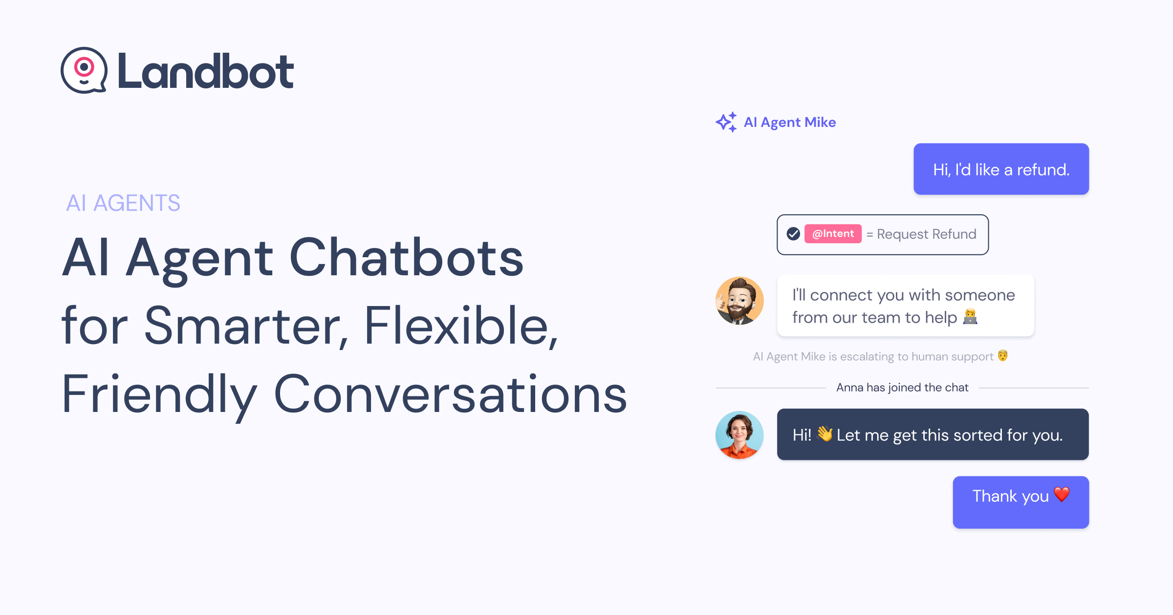 Screenshot of Landbot Chatbots, No-code AI agents for web and WhatsApp, with rules you control
