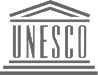Logotipo de UNESCO con un icono de edificio clásico encima del texto.