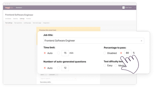 Setting a pass threshold on Toggl Hire