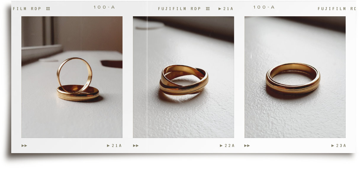 Three images showing how a gold ring is inserted into a larger new ring to strengthen and protect. Slightly thicker shank depth now.