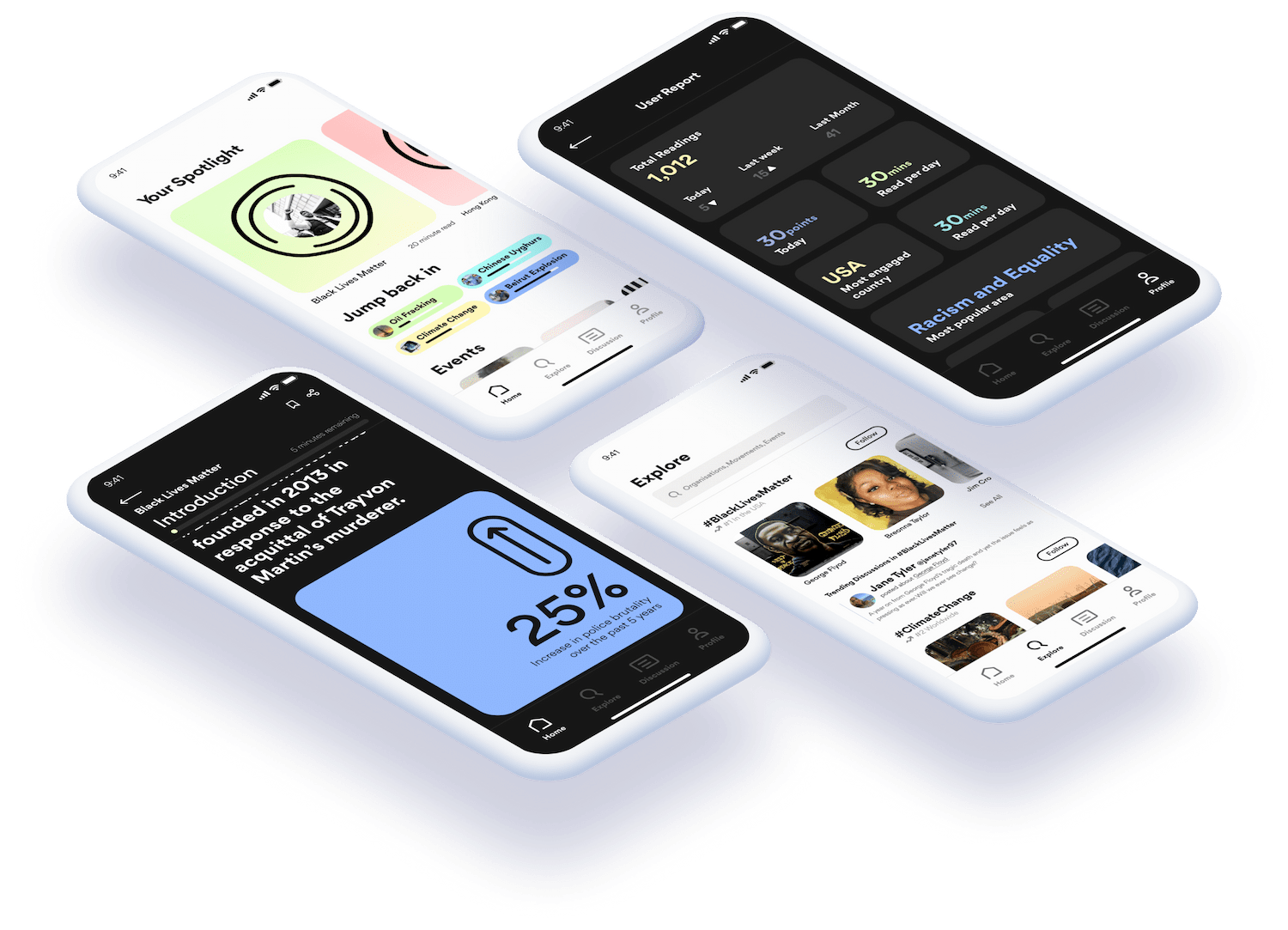 An Isometric mockup of the Una Application