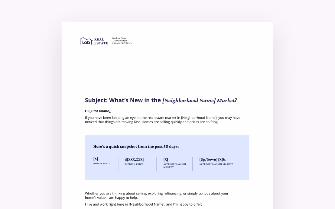 Image of of Lob Neighborhood Market update letter template