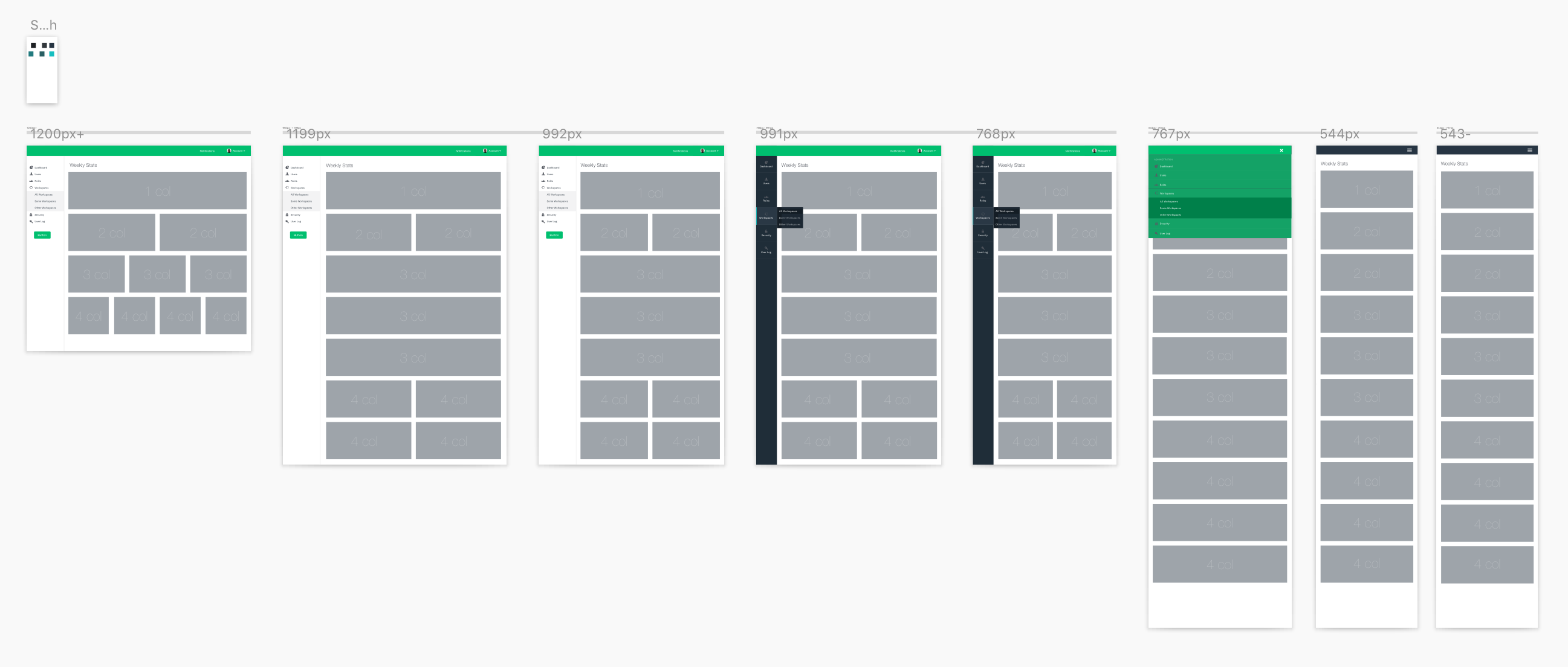 Screenshot of Admin navigation alternatives at different viewport sizes