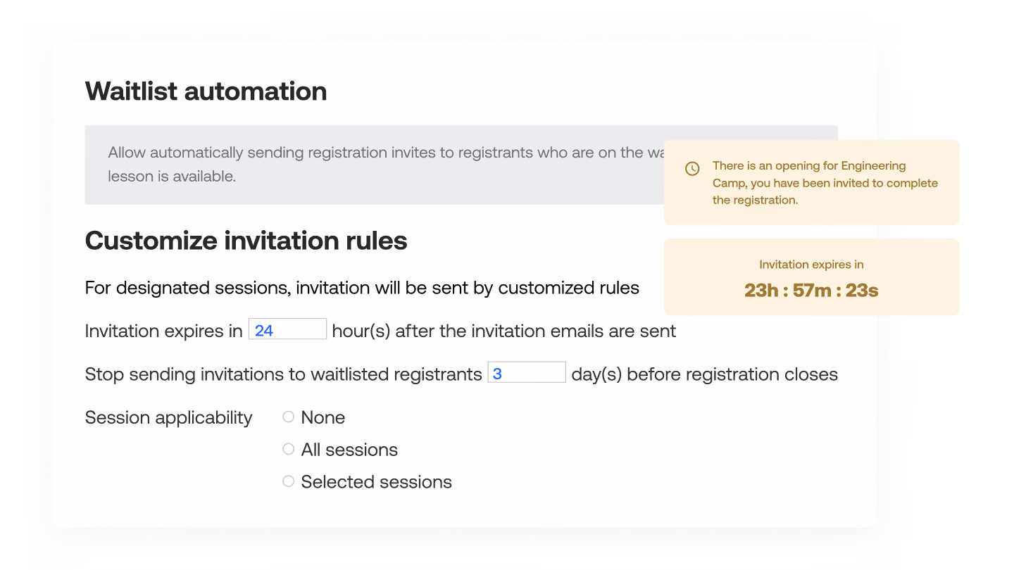 waitlist management - set specific rules and count downs