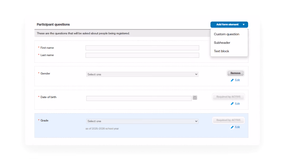 create and manage all forms with custom questions