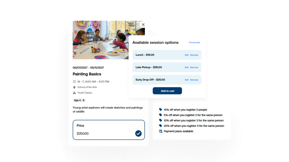 flexible booking product screen