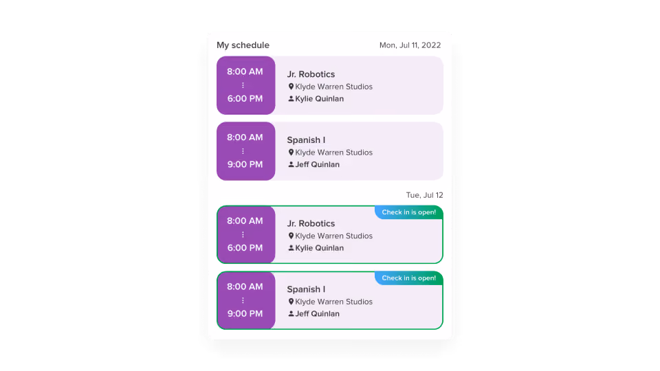 schedule management all handled within the captivate app screen