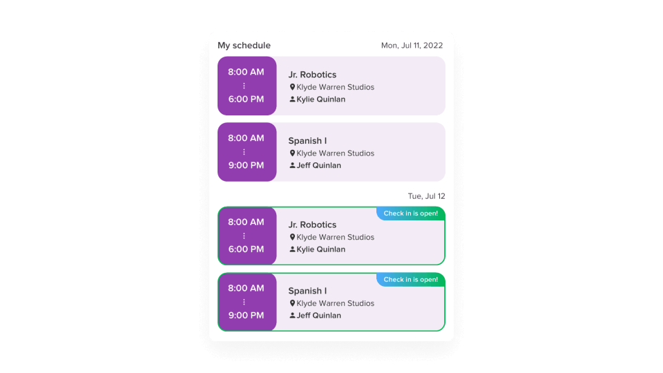 schedule management all handled within the captivate app screen
