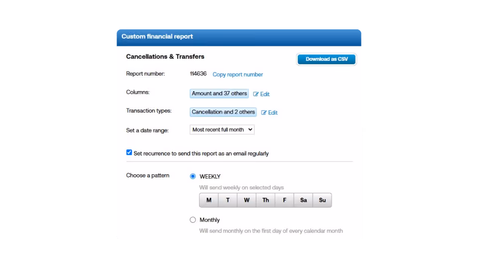 automated reporting configuration screen