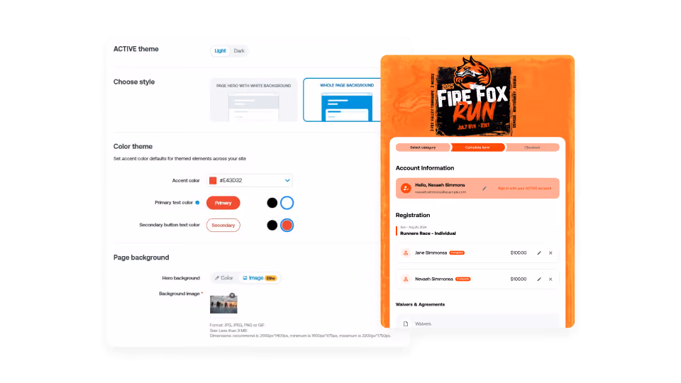 activeworks endurance custom brand studio screen showing all items able to be branded