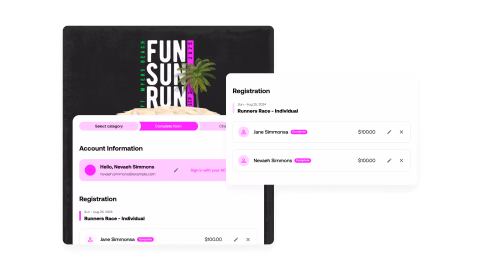 event series registration screen completely branded to your event