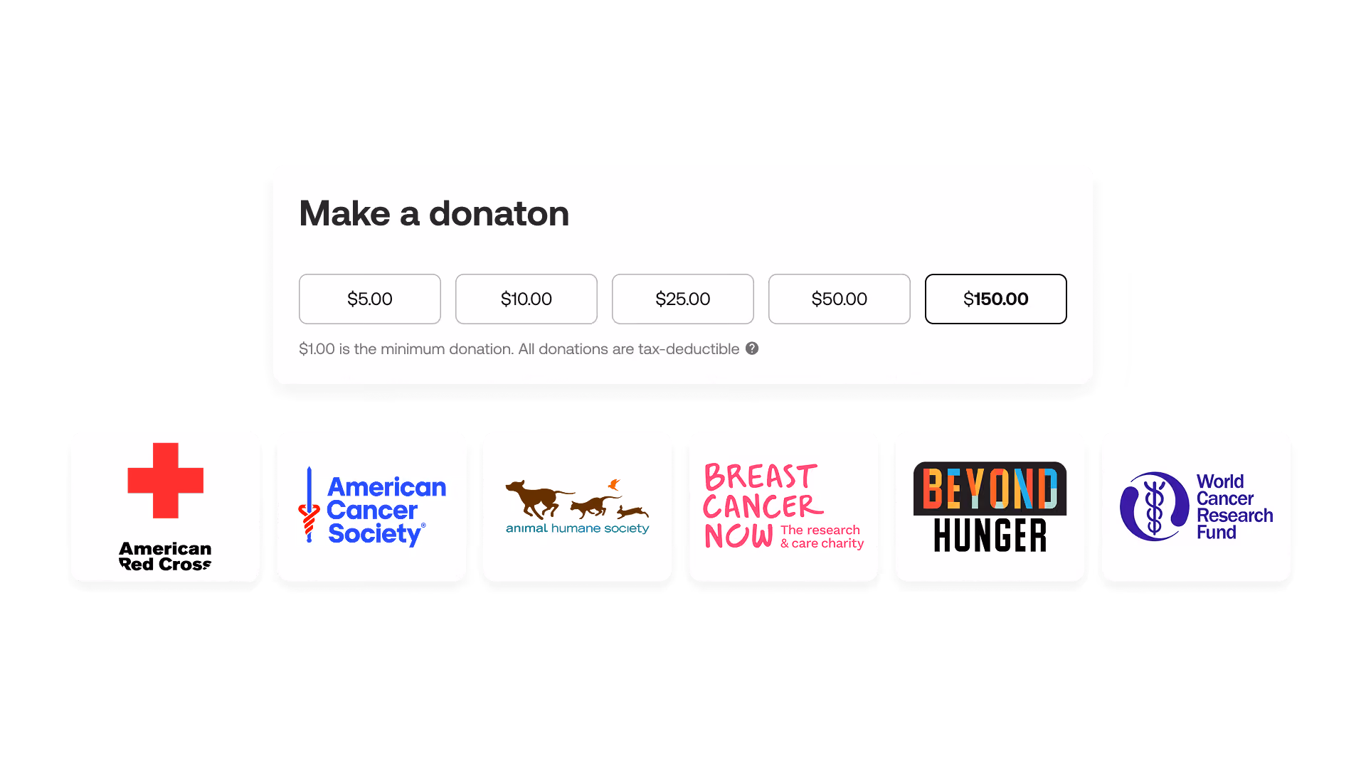image of in-line donations, handle multiple donations such as american red cross, breast cancer now and so many more 