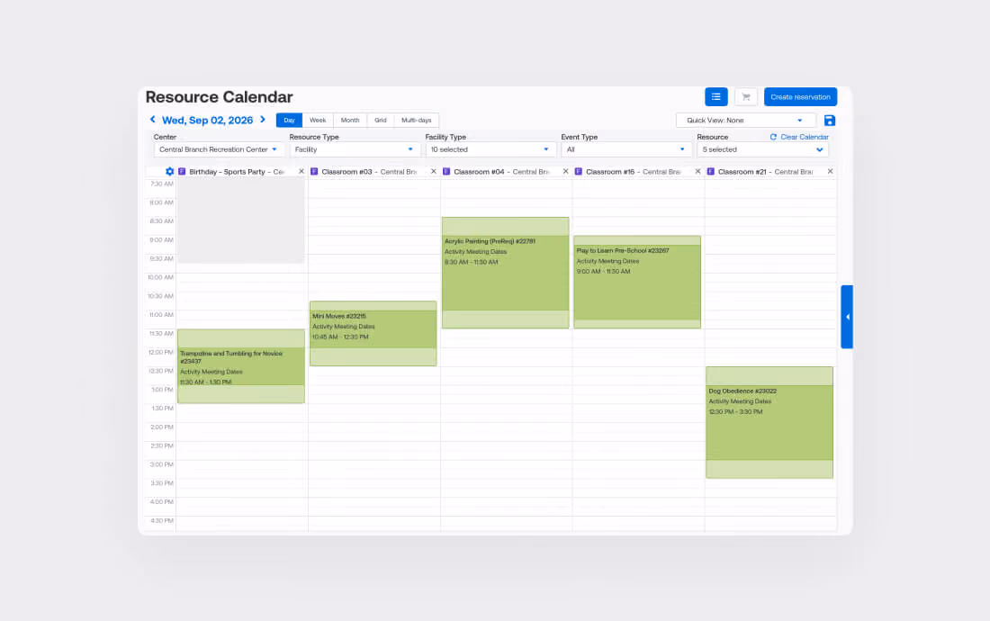 image of activenet resource calendar, easily see availability and where you can schedule another activity