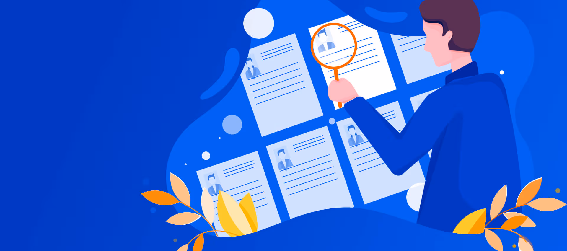 illustration of hiring manager looking at resumes