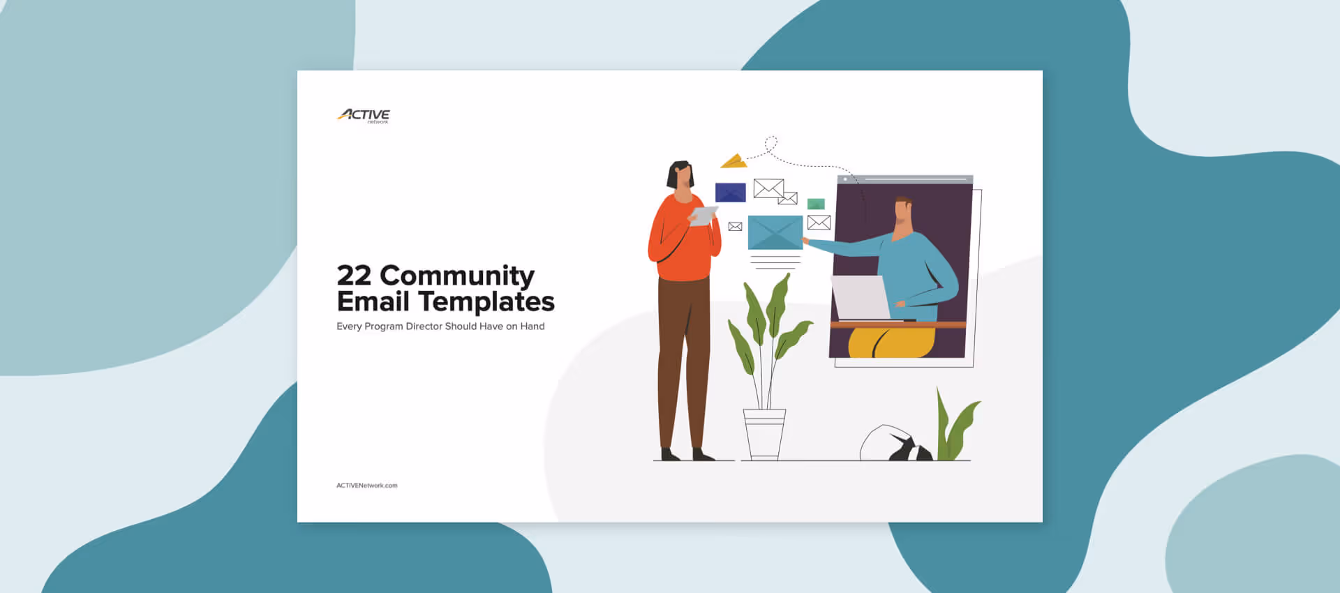 mockup of 22 community email templates content download with abstract background
