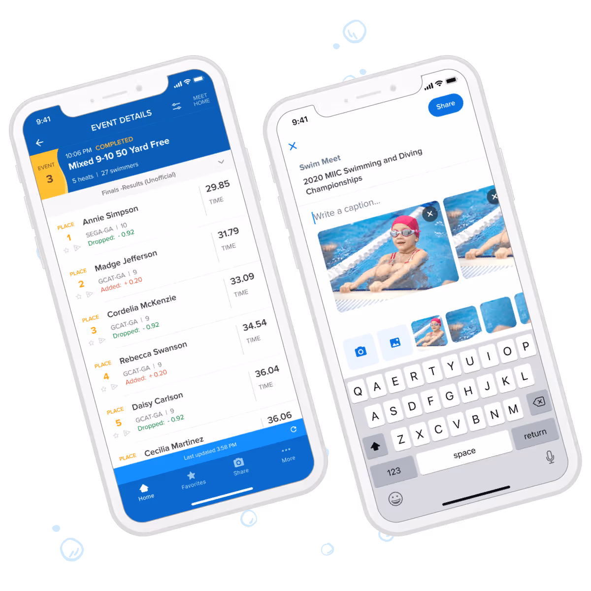 results and sharing within meet mobile