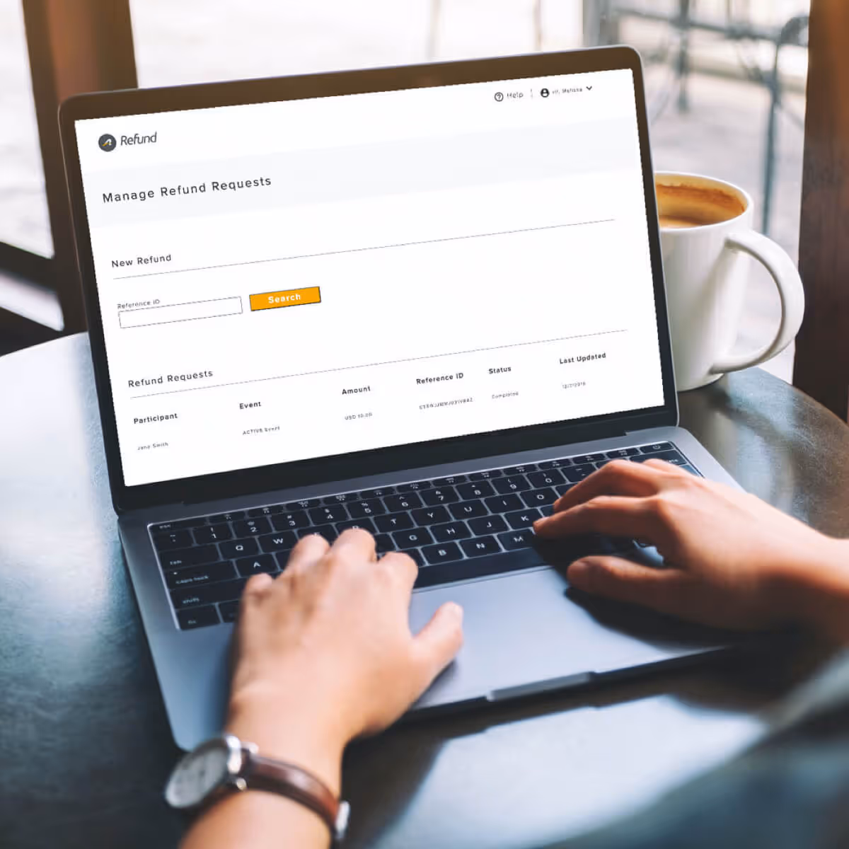 person on computer managing refund request