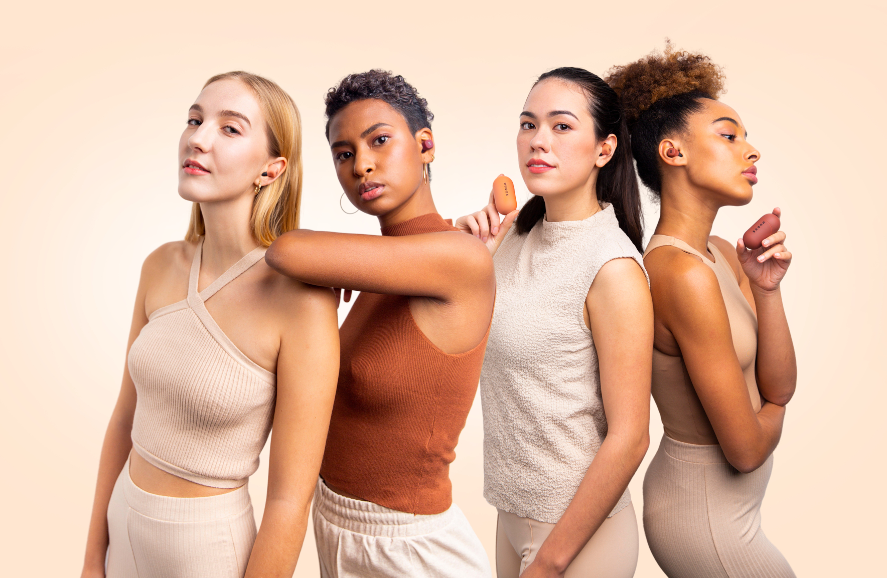 These are the models we shoot for the promotion of one of our new product: Nudes, audio wireless with all skins colors