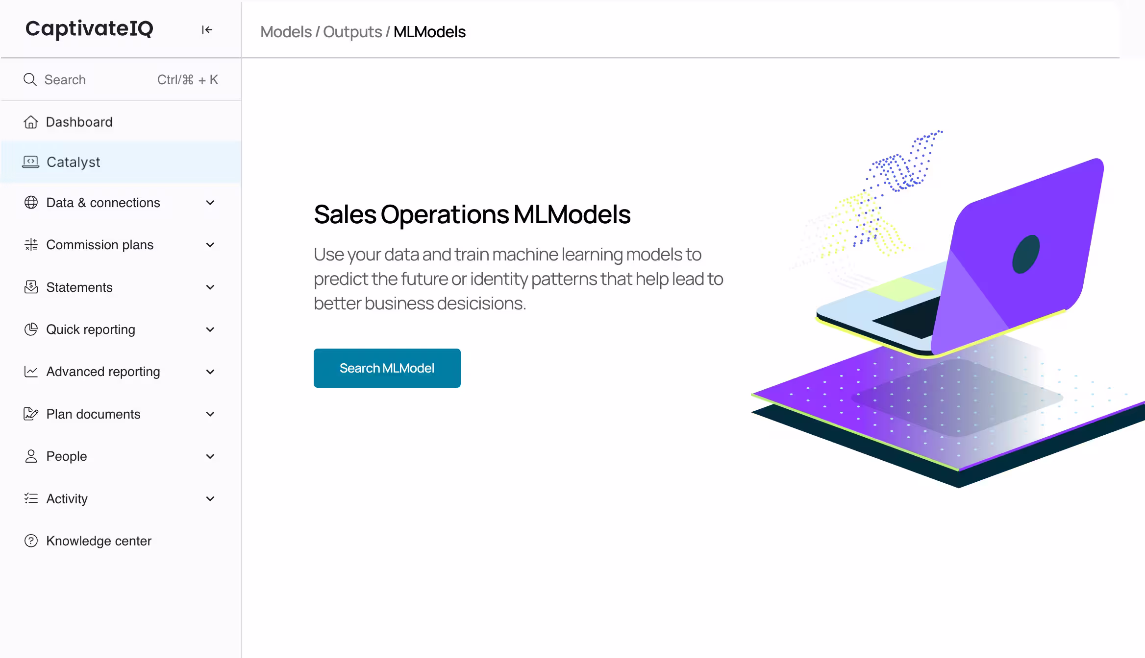 CaptivateIQ Catalyst screen showing sales operations ML Models