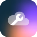 White cloud with a wrench inside it on a gradient blue to purple rounded square background.