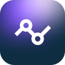 White graph icon with nodes and connecting lines on a purple to dark blue gradient background.