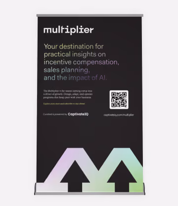 Banner with text about practical insights on incentive compensation, sales planning, AI impact, and a CaptivateIQ QR code.