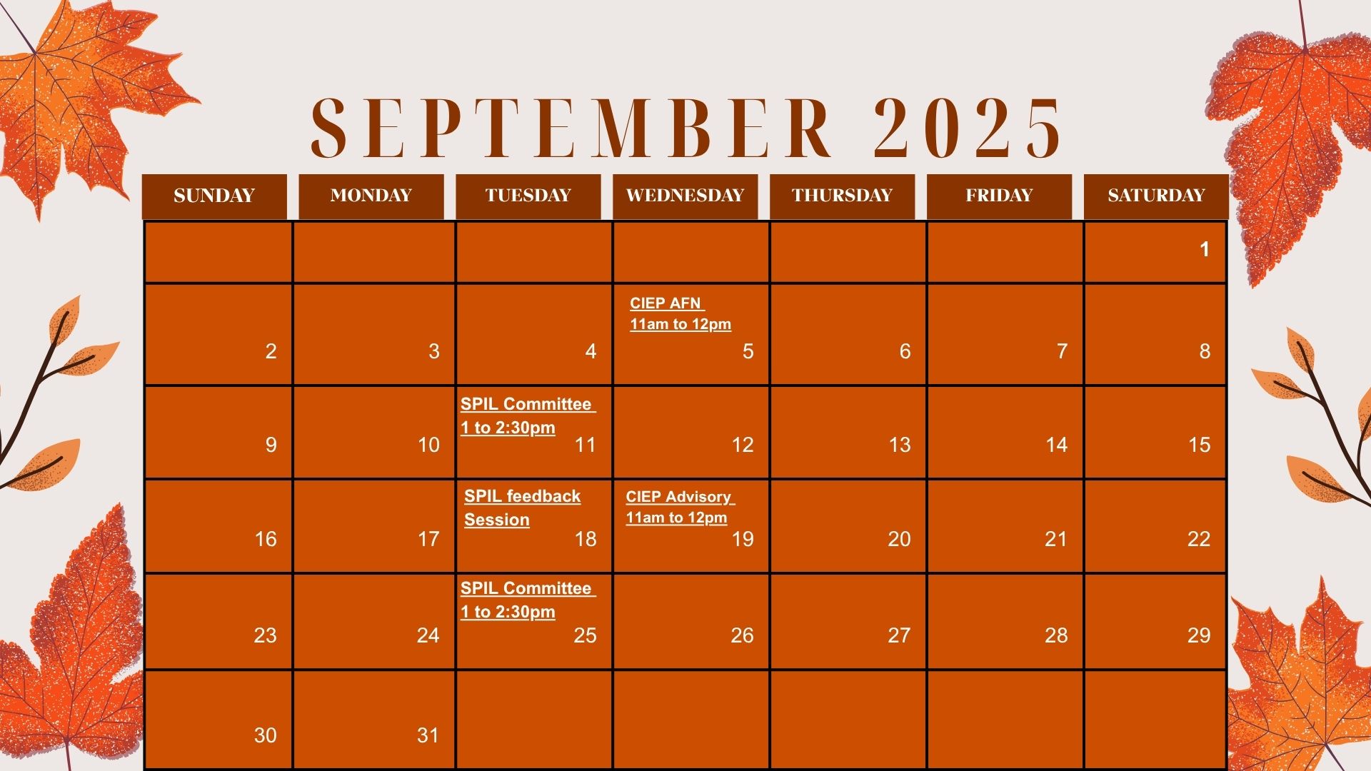 September events calendar 