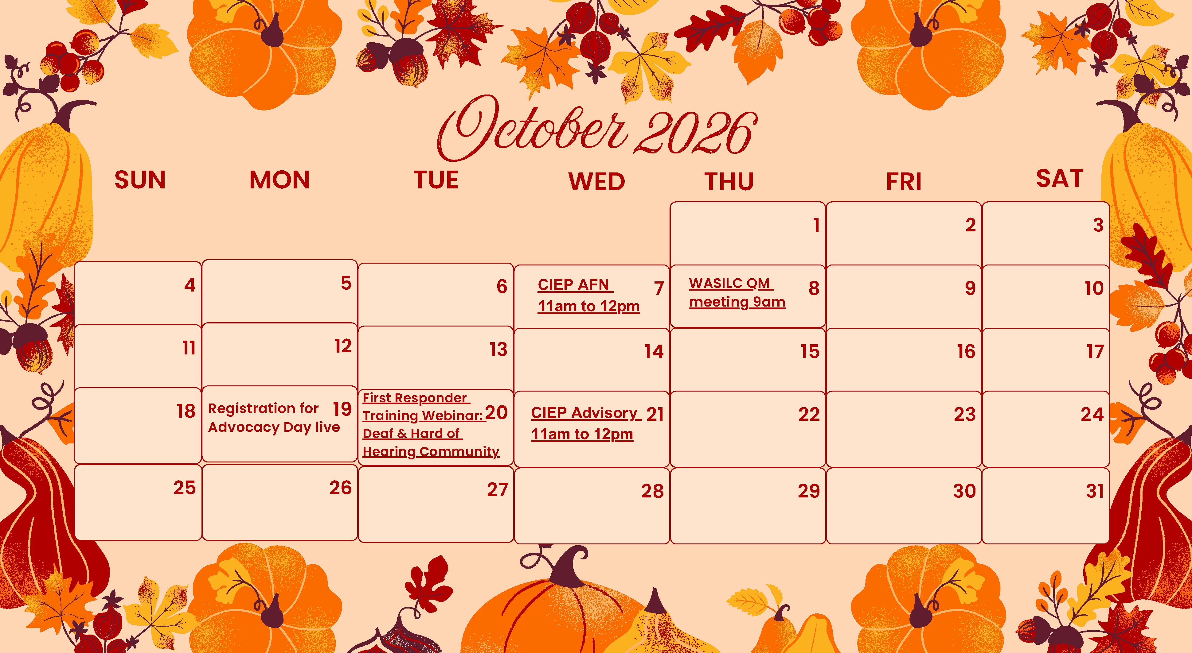 October events calendar 