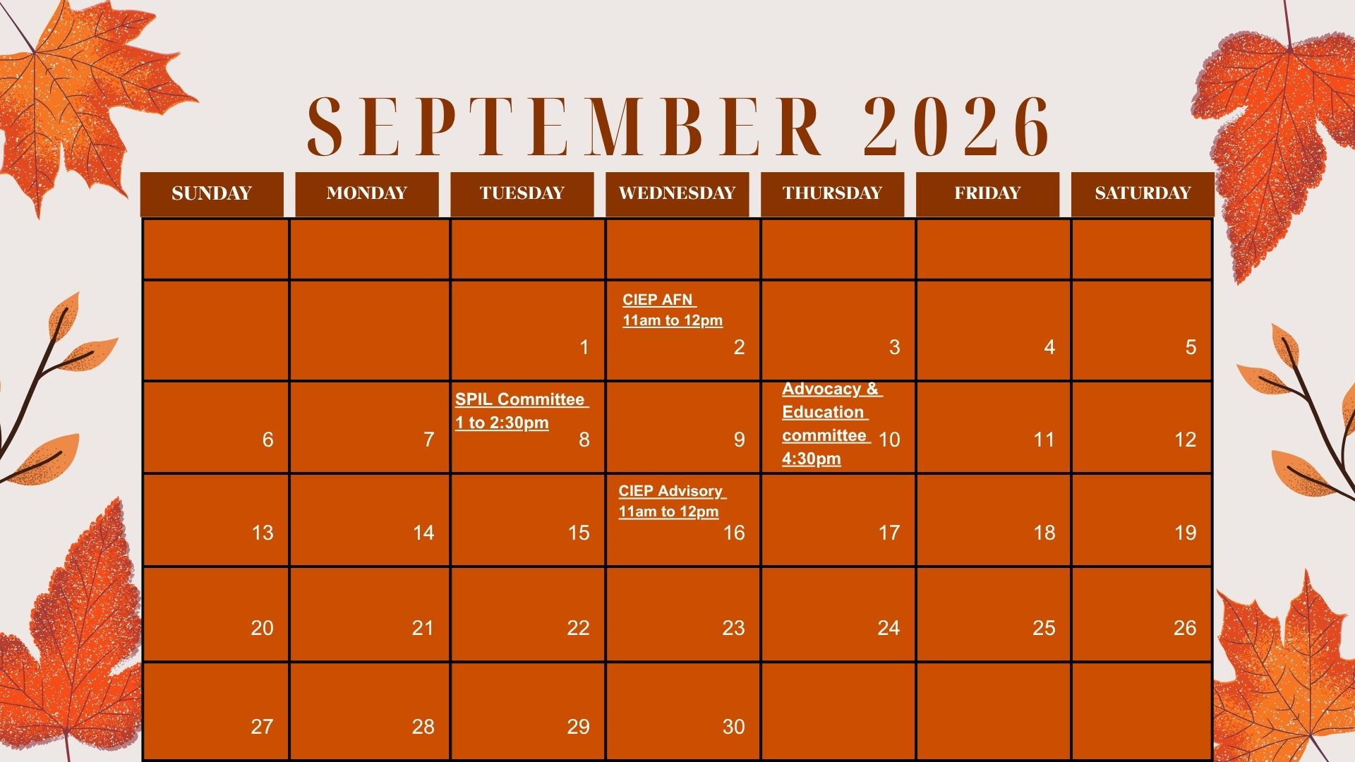 September events calendar 