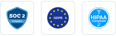 Compliance badges for SOC 2, GDPR, and HIPAA standards.