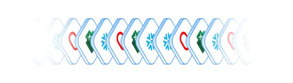Horizontally aligned icons showing alternating red thermometers, green medical crosses, and blue snowflakes fading on both ends.