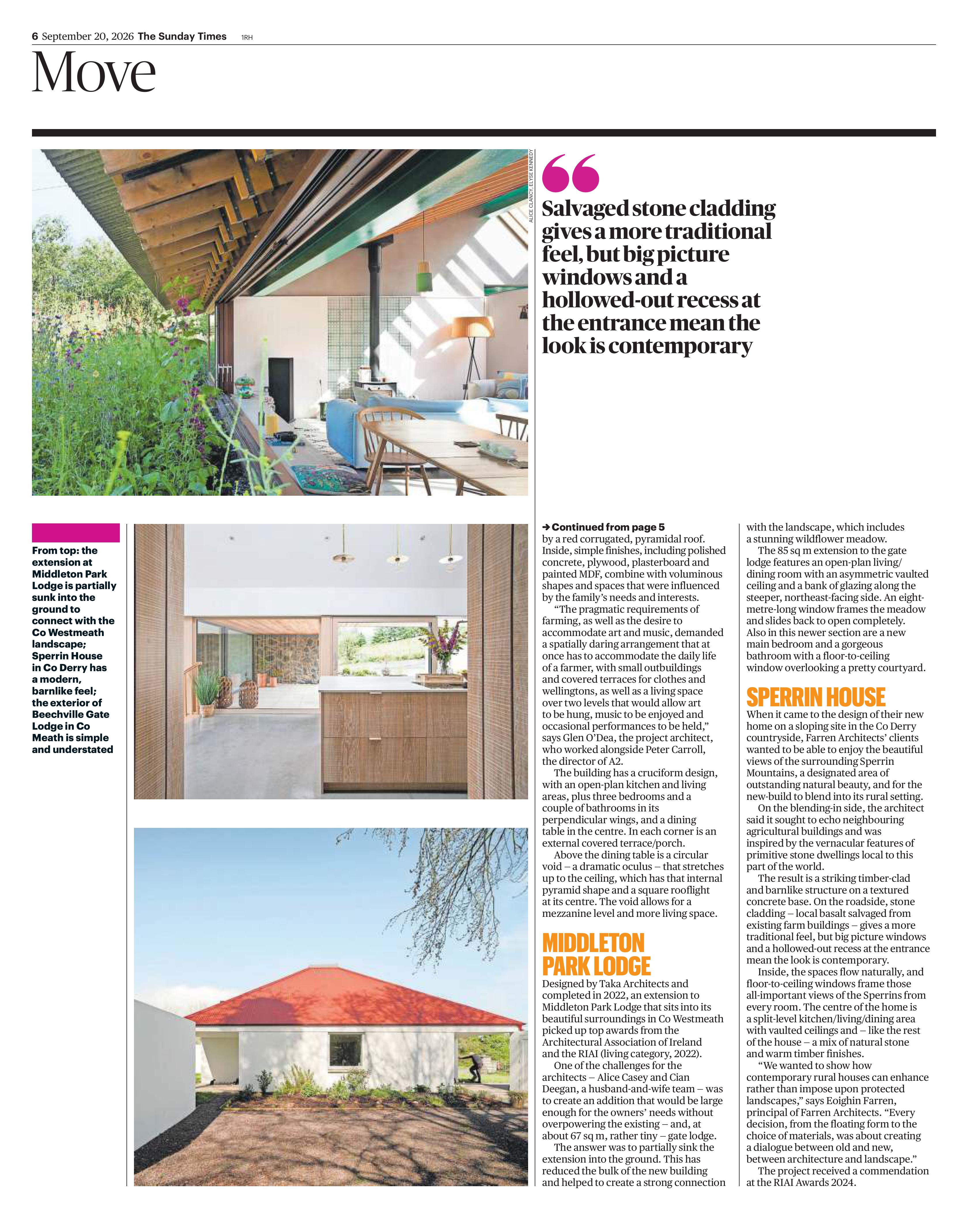 Sunday Times Featuring Sperrin House
