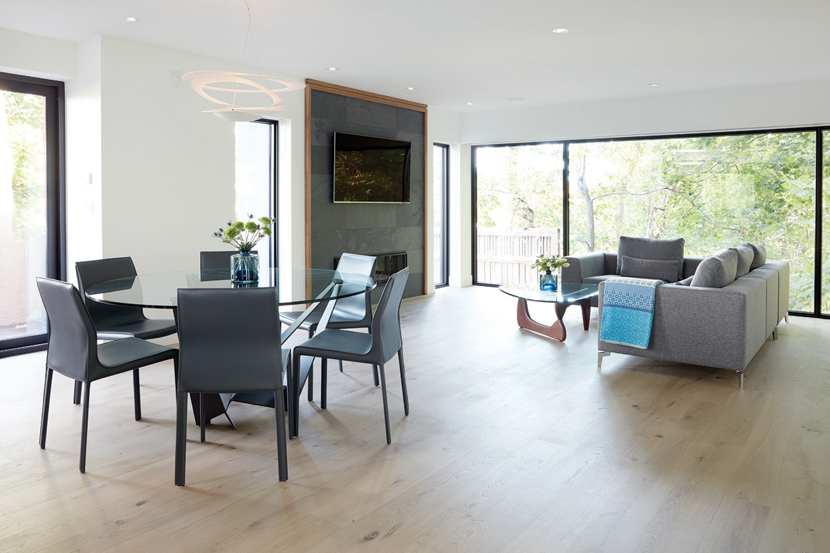 East York: Oiled oak flooring was paired with walnut accents and glass to allow for maximum warmth and light