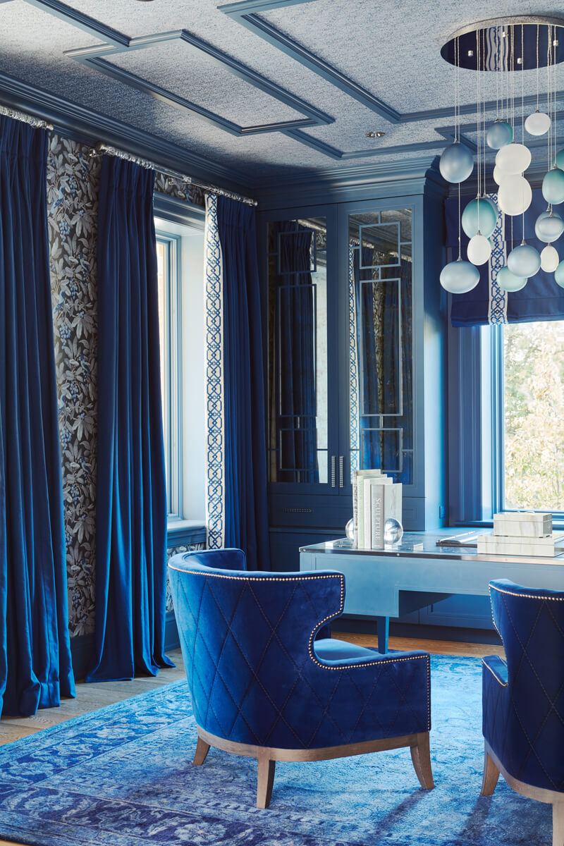 Manor Estate: The neutral silvery grey base colour palette is wonderfully punctuated by variations of bold blue, from powder to robin's egg, marine and royal