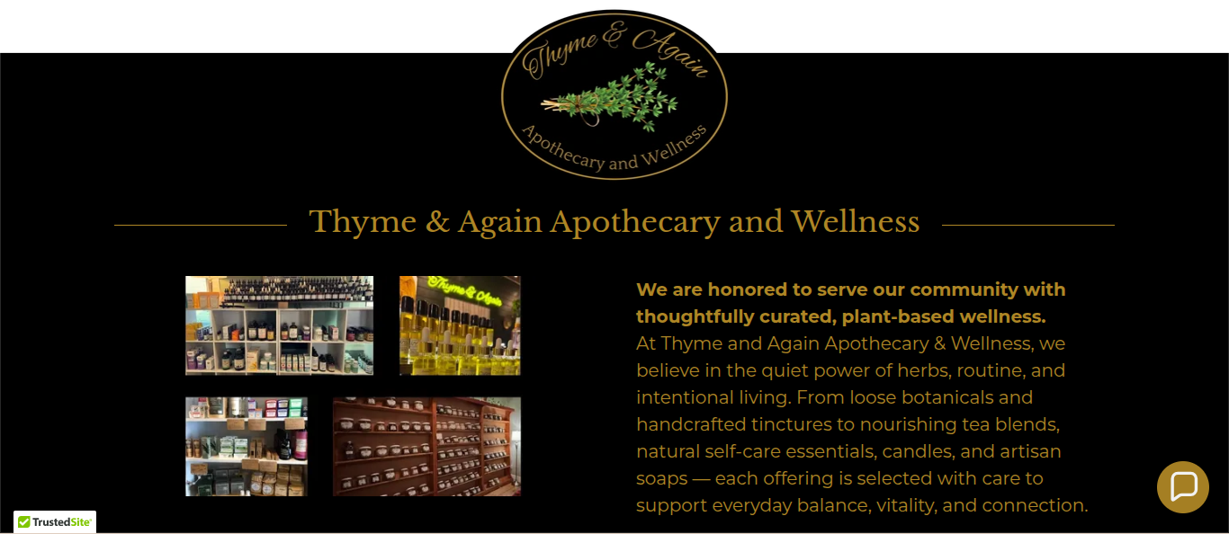 A screenshot of https://thymeandagainapothecary.com/