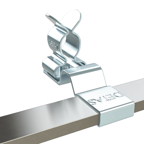 Metall-Kabelschelle mit zwei Schlaufen, befestigt an einem flachen Metallstreifen