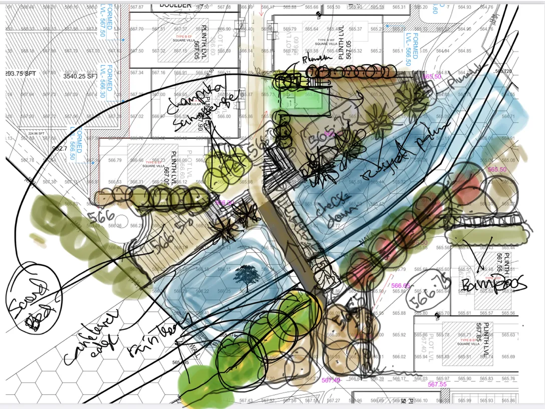 A blueprint of a landscaped areaDescription automatically generated